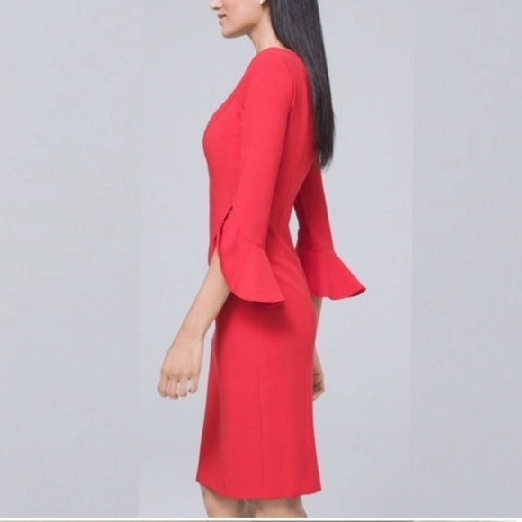 WHBM- tulip sleeve red dress, fitted with stretch,  lined - Picture 3 of 8